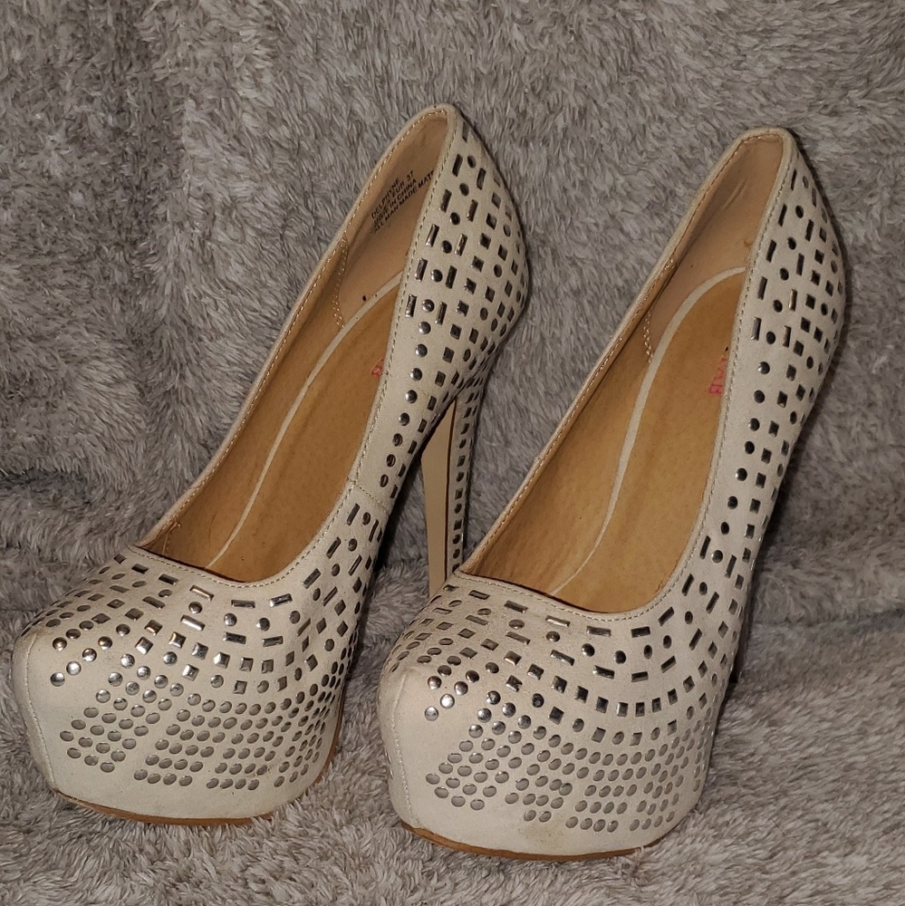Cream suede with silver embellishments